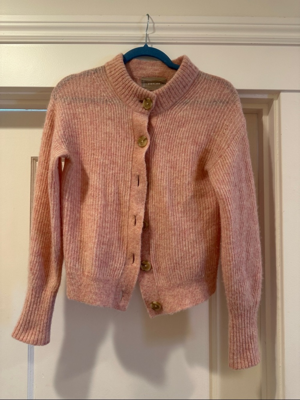 Everlane Blush Ribbed Button Cardigan